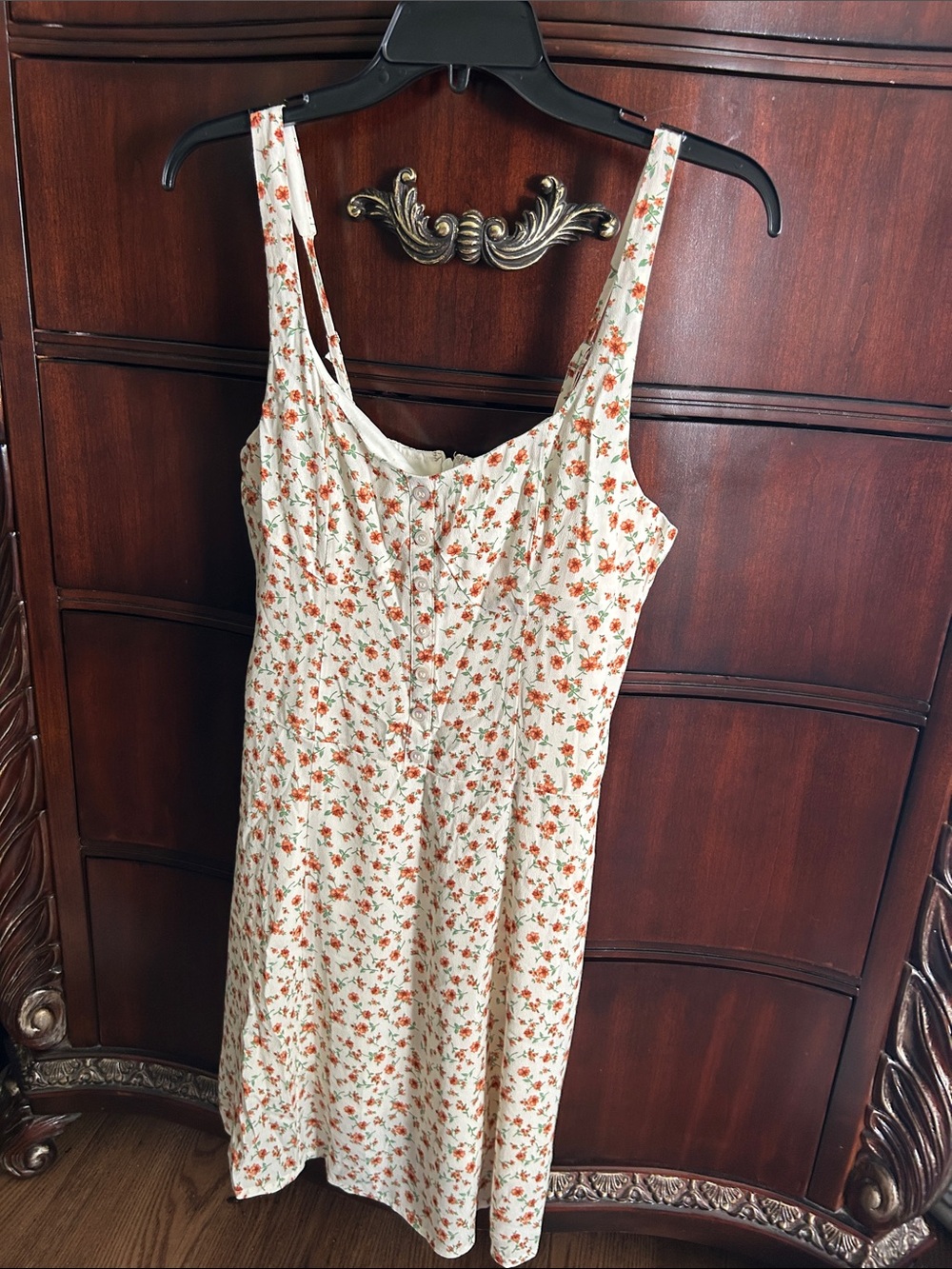 Workshop Republic Clothing Cream Midi Dress with Orange Floral Print